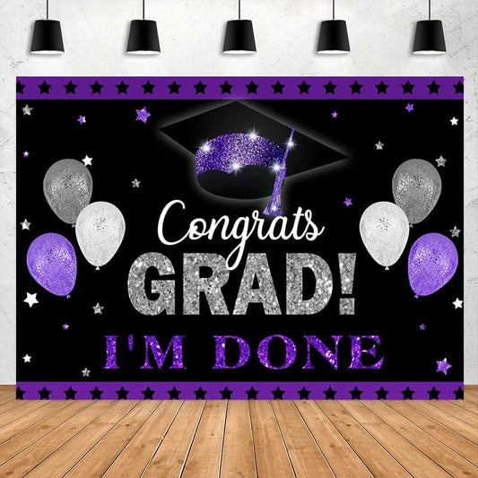 Lofaris Purple And Silver Glitter Ballons Grad Party Backdrop