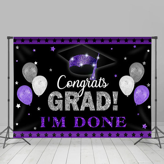 Lofaris Purple And Silver Glitter Ballons Grad Party Backdrop