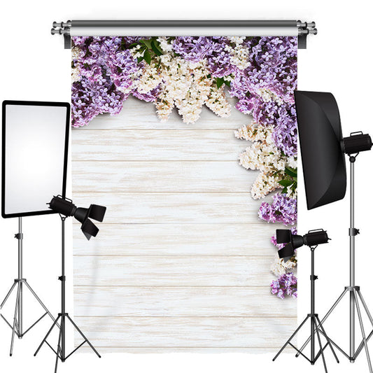Lofaris Purple And White Cute Flowers Wooden Spring Backdrop