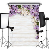 Load image into Gallery viewer, Lofaris Purple And White Cute Flowers Wooden Spring Backdrop