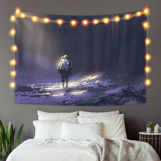 Lofaris Purple Astronauts Back Funny Art Decor Wall Tapestry