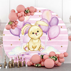 Lofaris Purple Ballons And Rabbit Round Happy Birthday Backdrop