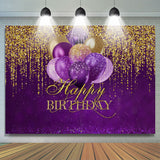 Load image into Gallery viewer, Lofaris Purple Balloons Gold Glitter Happy Birthday Backdrop