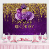 Load image into Gallery viewer, Lofaris Purple Balloons Gold Glitter Happy Birthday Backdrop