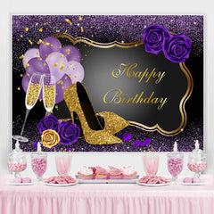 Lofaris Purple Balloons Rose Happy Birthday Backdrop For Girl