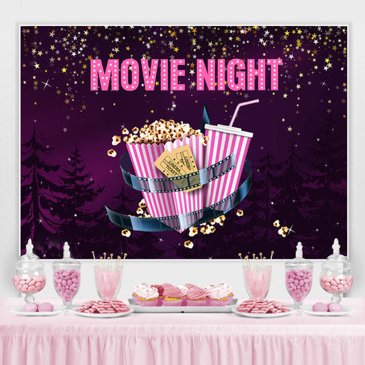 Lofaris Purple Black Sky With Star Movie Night Popcorn Backdrop