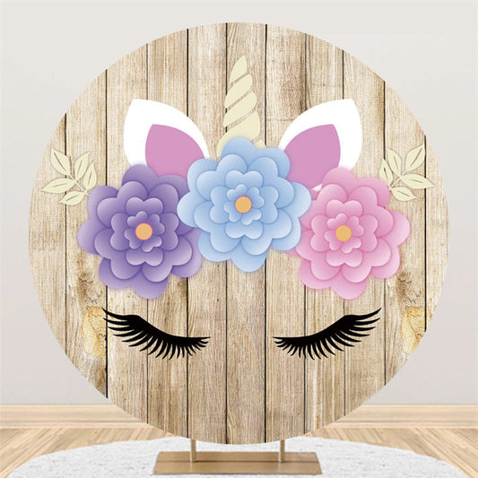 Lofaris Purple Blue Pink Unicorn Floral Wood Birthday Backdrop