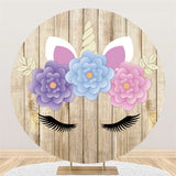 Load image into Gallery viewer, Lofaris Purple Blue Pink Unicorn Floral Wood Birthday Backdrop