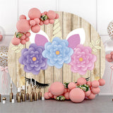 Load image into Gallery viewer, Lofaris Purple Blue Pink Unicorn Floral Wood Birthday Backdrop