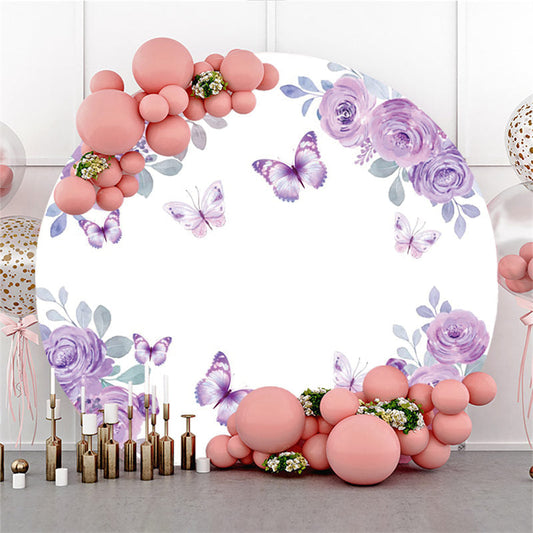 Lofaris Purple Butterflies Are Flying Birthday Circle Backdrop