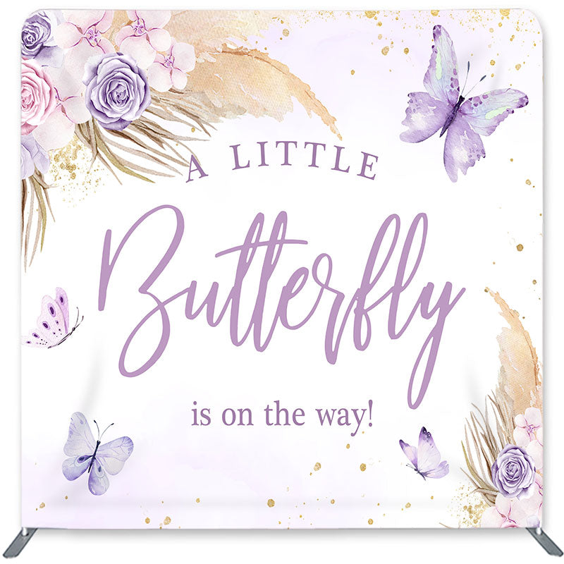 Lofaris Purple Butterfly Double-Sided Backdrop for Baby Shower