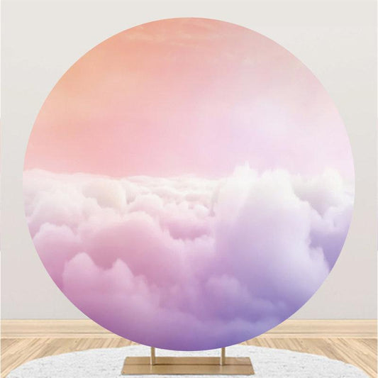 Lofaris Purple Cloud Sky Round Baby Shower Decoration Backdrop