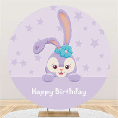 Lofaris Purple Cute Rabbit Round Girls Happy Birthday Backdrop