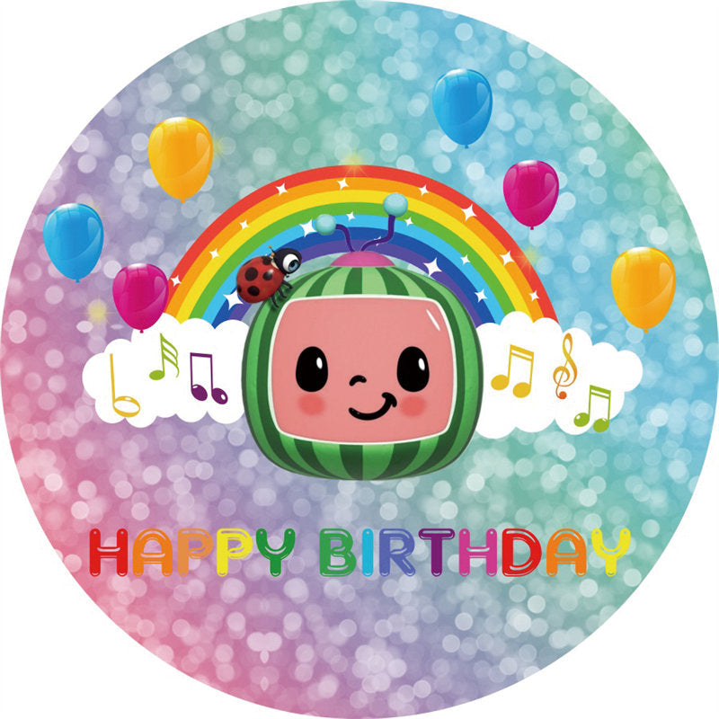 Lofaris Purple Cyan Bokeh Round Rainbow Balloons Birthday Backdrop