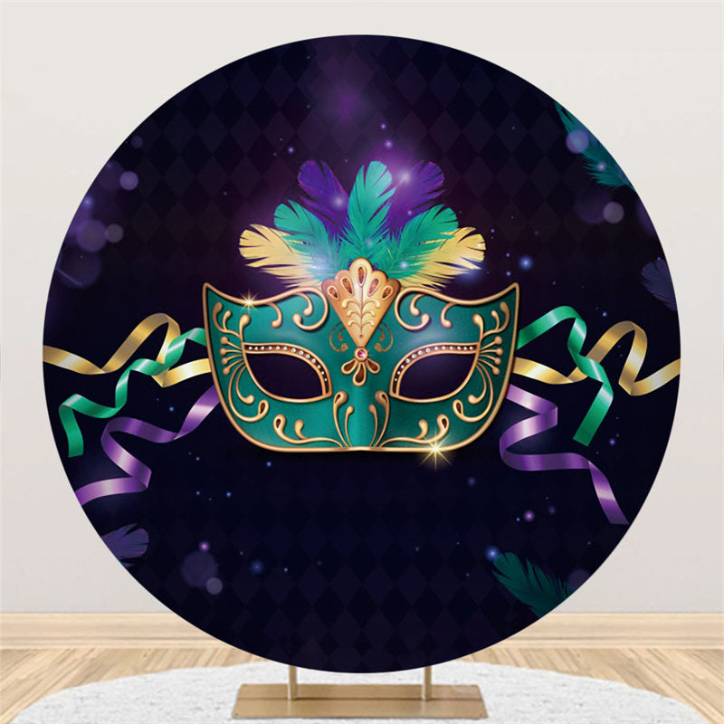 Lofaris Purple Cyan Round Masquerade Party Decoration Backdrop