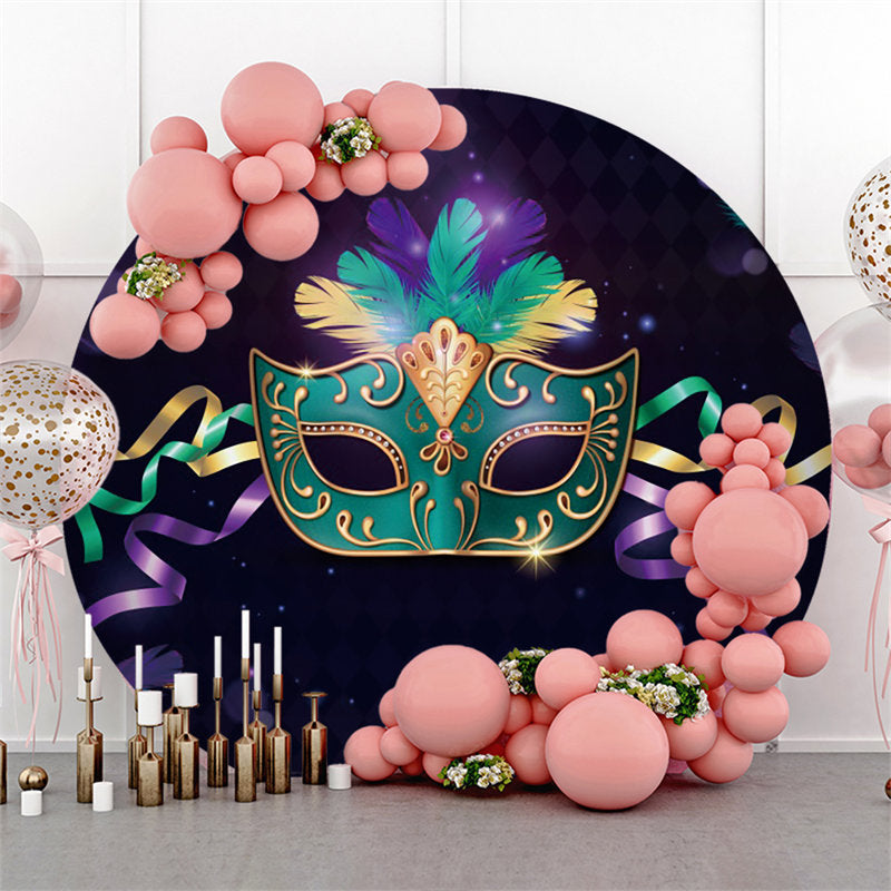 Lofaris Purple Cyan Round Masquerade Party Decoration Backdrop