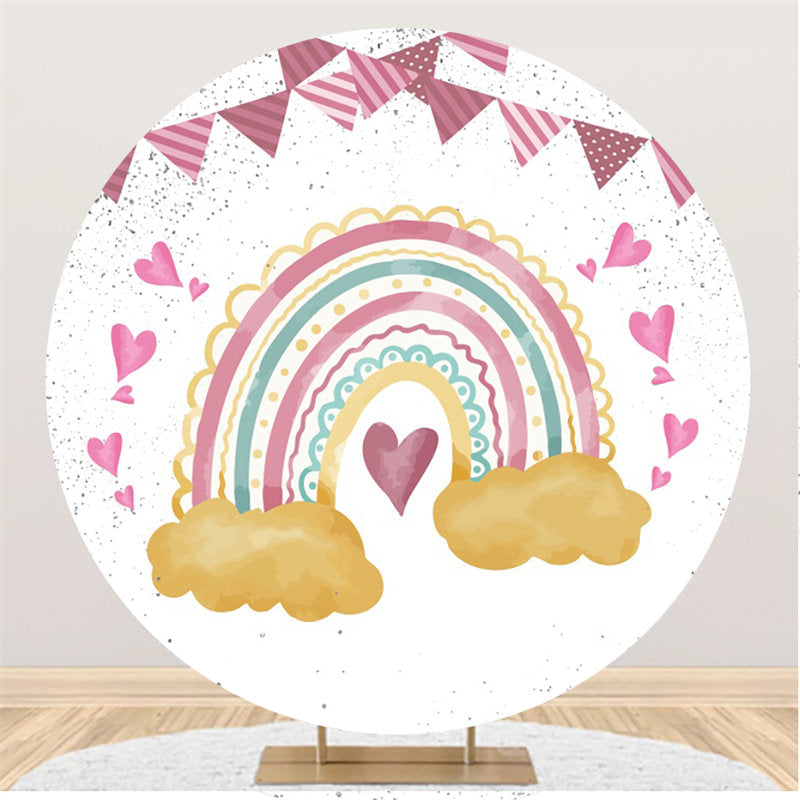 Lofaris Purple Flag With Rainbow Cloud Circle Backdrop For Party
