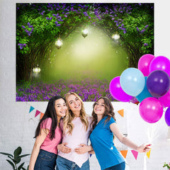 Lofaris Purple Floral And Trees With Dense Baby Shower Backdrop