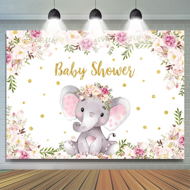 Lofaris Purple Floral Elephant Baby Shower Backdrop for Girl