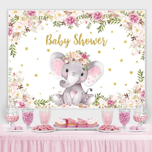 Lofaris Purple Floral Elephant Baby Shower Backdrop for Girl