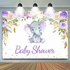 Lofaris Purple Floral Elephant White Baby Shower Backdrop Banner