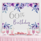 Load image into Gallery viewer, Lofaris Purple Floral Glitter Happy 60Th Birthday Backdrop