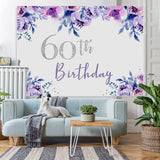 Load image into Gallery viewer, Lofaris Purple Floral Glitter Happy 60Th Birthday Backdrop