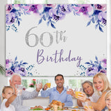 Load image into Gallery viewer, Lofaris Purple Floral Glitter Happy 60Th Birthday Backdrop