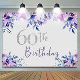 Load image into Gallery viewer, Lofaris Purple Floral Glitter Happy 60Th Birthday Backdrop