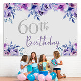 Load image into Gallery viewer, Lofaris Purple Floral Glitter Happy 60Th Birthday Backdrop