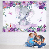 Load image into Gallery viewer, Lofaris Purple Flowers and Baby Elephant Shower Backdrop
