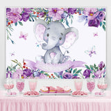Load image into Gallery viewer, Lofaris Purple Flowers and Baby Elephant Shower Backdrop