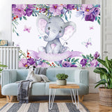 Load image into Gallery viewer, Lofaris Purple Flowers and Baby Elephant Shower Backdrop