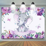 Load image into Gallery viewer, Lofaris Purple Flowers and Baby Elephant Shower Backdrop