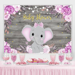 Lofaris Purple flowers baby elephants shower Backdrop