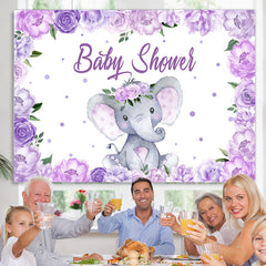 Lofaris Purple Flowers Lovely Elephant Baby Shower Backdrp