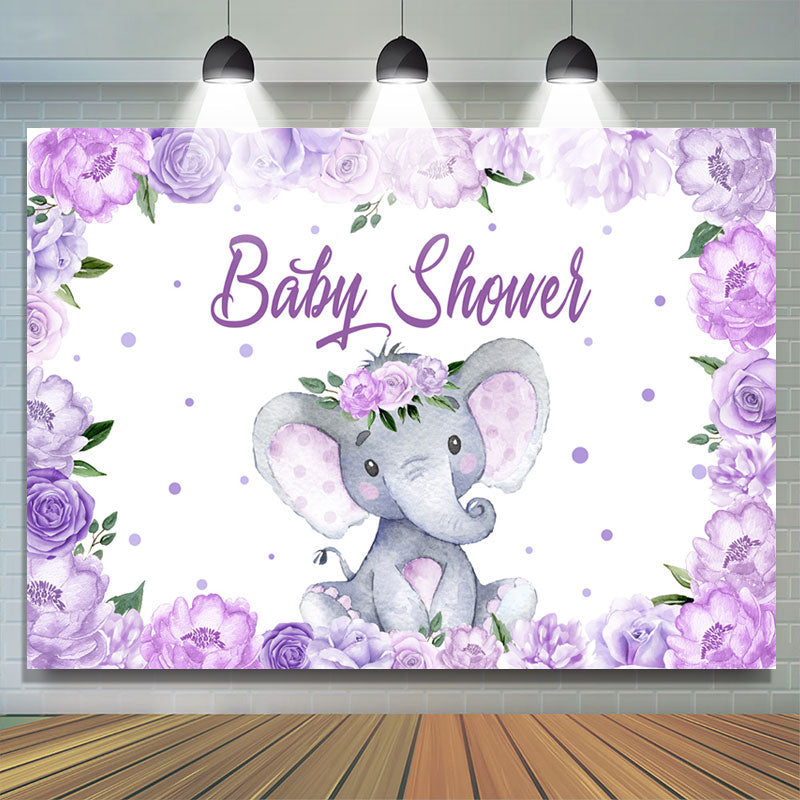 Lofaris Purple Flowers Lovely Elephant Baby Shower Backdrp
