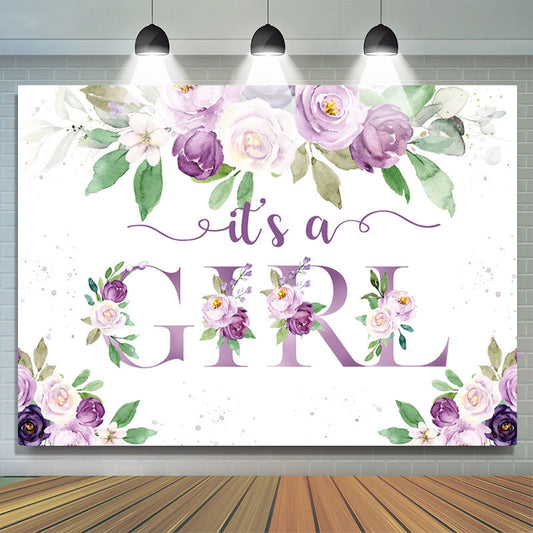 Lofaris Purple Flowers With Leaf Baby Shower Backdrop For Girl