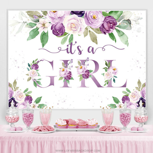 Lofaris Purple Flowers With Leaf Baby Shower Backdrop For Girl
