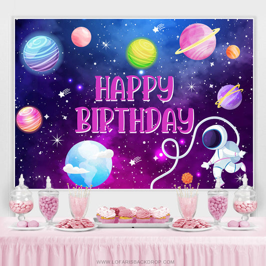 Lofaris Purple Galaxy Cute Planet Pink Happy Birthday Backdrop