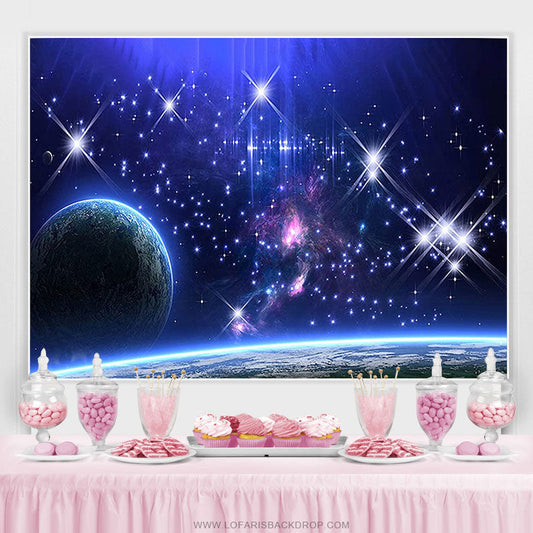 Lofaris Purple Galaxy Sky Blue Glitter Stars Earth Birthday Backdrop