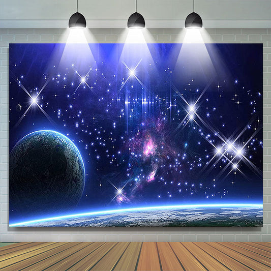 Lofaris Purple Galaxy Sky Blue Glitter Stars Earth Birthday Backdrop