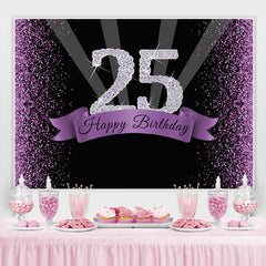 Lofaris Purple Glitter and Black Happy 25Th Birthday Backdrop