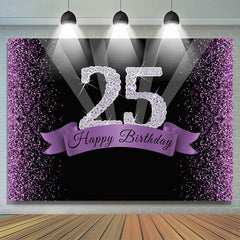Lofaris Purple Glitter and Black Happy 25Th Birthday Backdrop