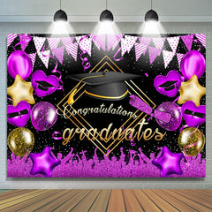 Lofaris Purple Glitter Ballons And Flags Graduates Backdrop
