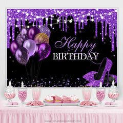 Lofaris Purple Glitter Balloons Heels Happy Birthday Backdrop