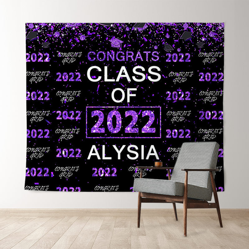 Lofaris Purple Glitter Congrsts Class Of 2022 Black Backdrops