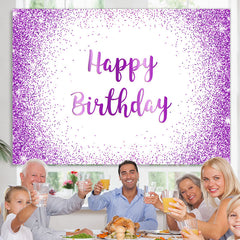 Lofaris Purple Glitter Happy Birthday Backdrop for Women Girls
