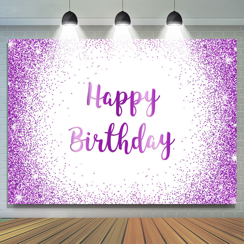 Lofaris Purple Glitter Happy Birthday Backdrop for Women Girls
