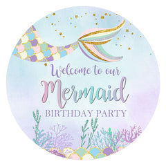 Lofaris Purple Glitter Mermaid Birthday Day Circle Backdrop
